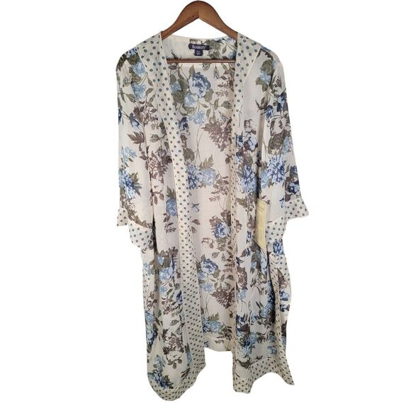 Romans Womens Plus Size 28W Ivory Kimono Duster Floral Extra Long‎ Boho - Picture 3 of 6